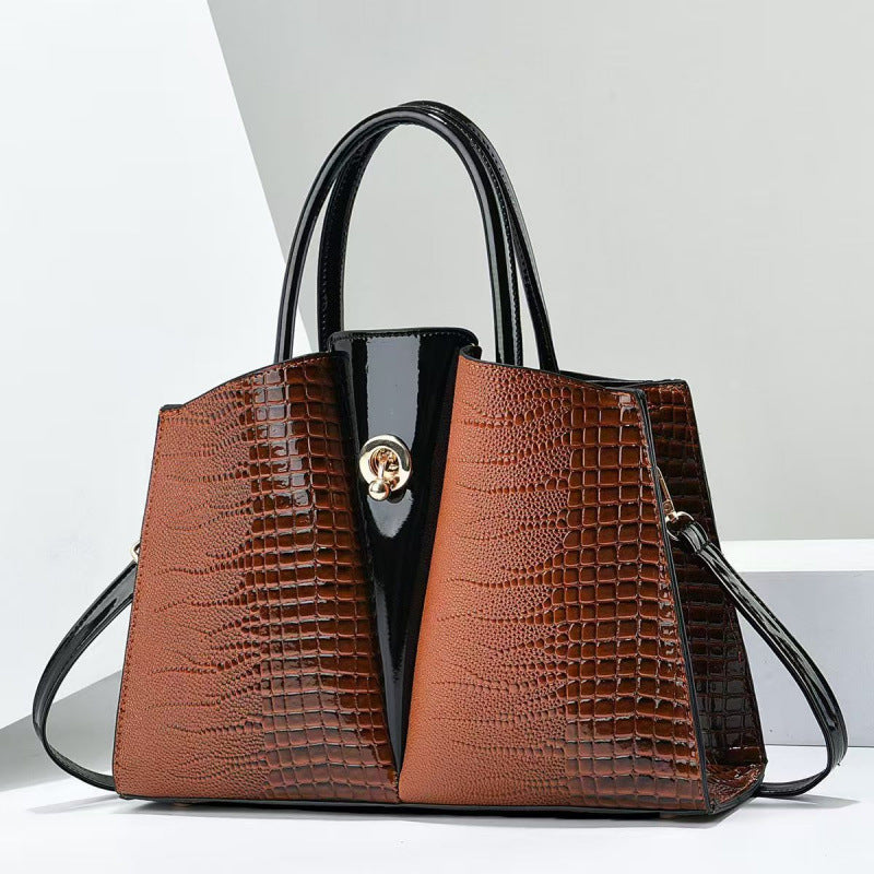 Women's Color-Block PU Leather Patchwork Shoulder Bag
