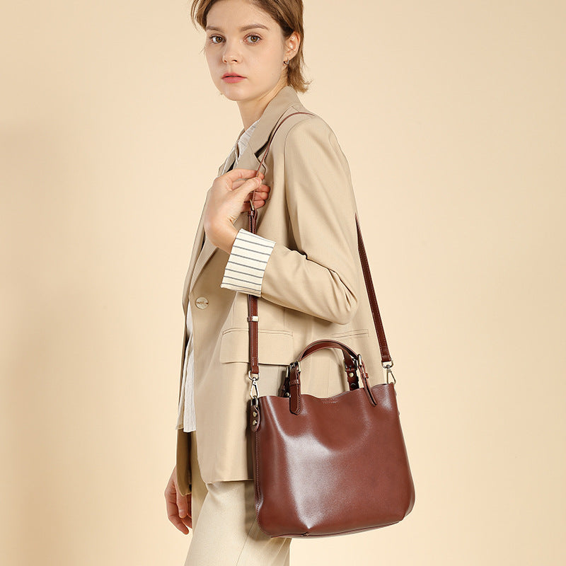 Women's Leather Shoulder Tote Bag, 29cm