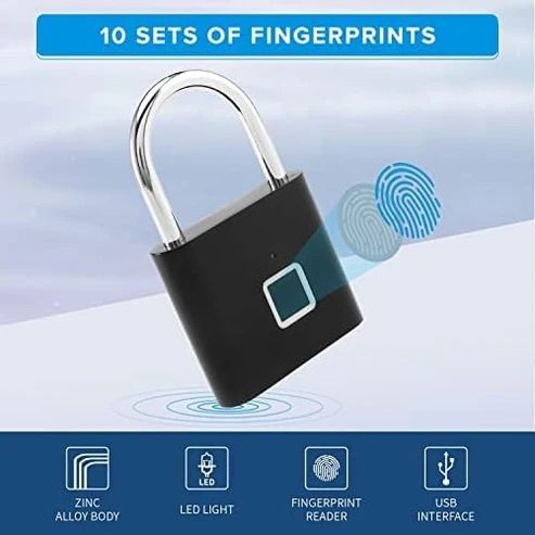 Fingerprint lock with USB interface on a light blue background