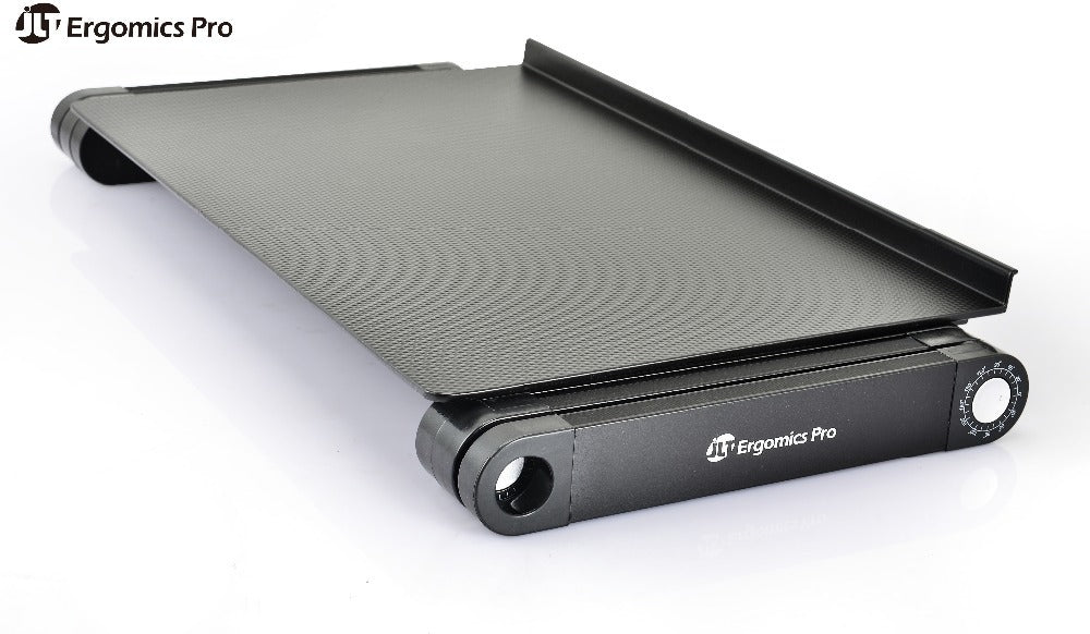Ergonomics Pro black magnetic desk mat with a textured surface and a raised lip, shown on a white background with the Ergonomics Pro logo.