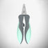 Pair of gray and green pet nail clippers on a light gray background