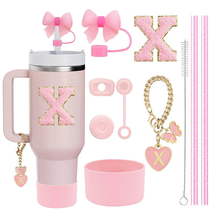 10-Piece Stanley Cup Accessories Set with Straws, Brush &amp; Flower Charms