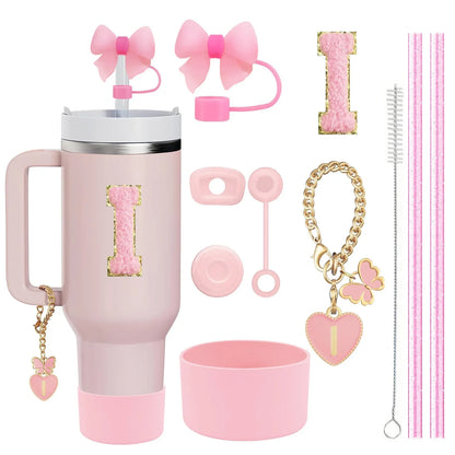 10-Piece Stanley Cup Accessories Set with Straws, Brush &amp; Flower Charms