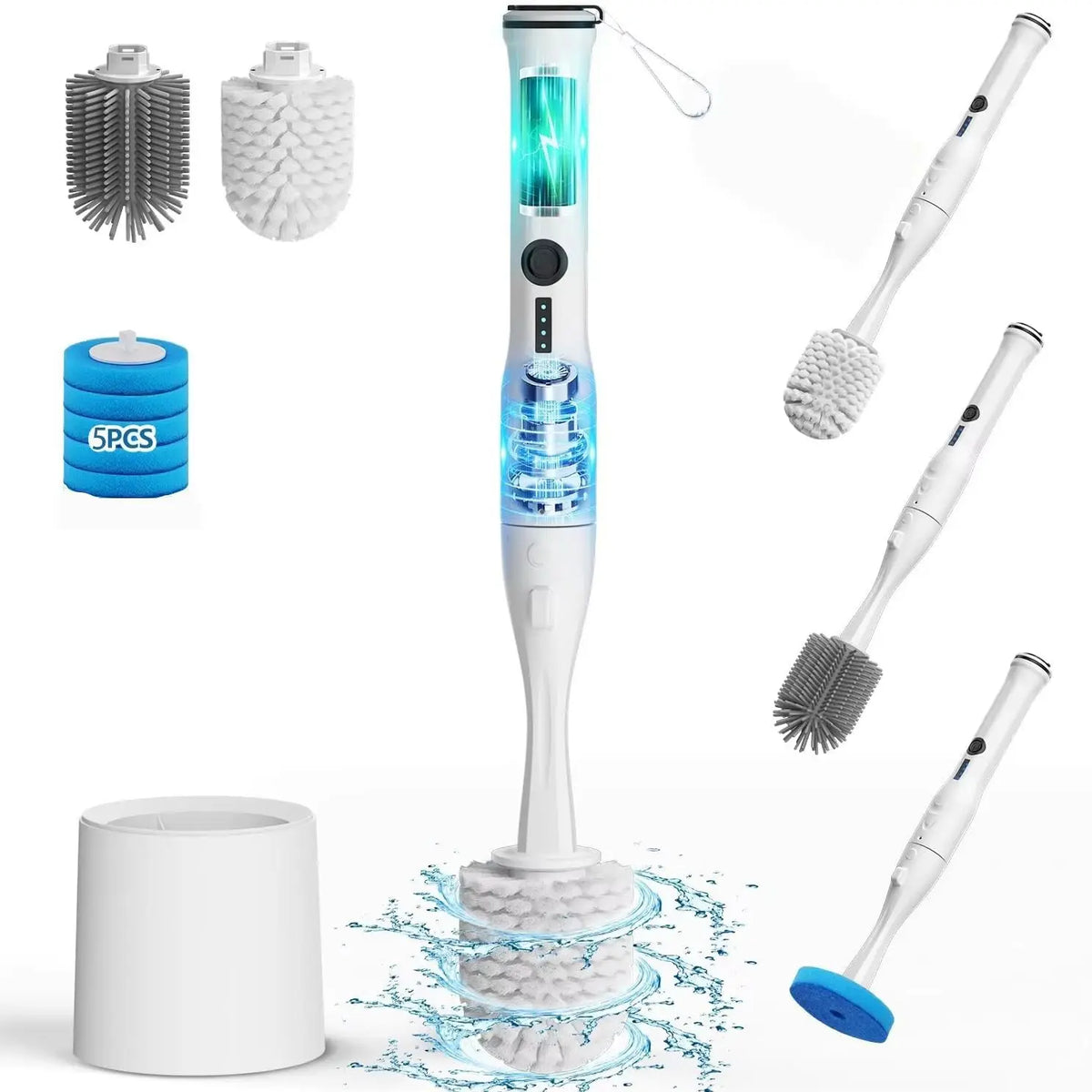 Electric Toilet Cleaning Brush with Adjustable Nylon Bristles