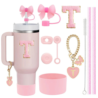 10-Piece Stanley Cup Accessories Set with Straws, Brush &amp; Flower Charms