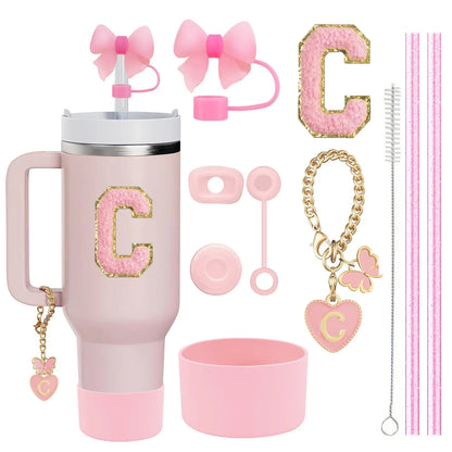 10-Piece Stanley Cup Accessories Set with Straws, Brush &amp; Flower Charms