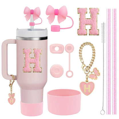 10-Piece Stanley Cup Accessories Set with Straws, Brush &amp; Flower Charms