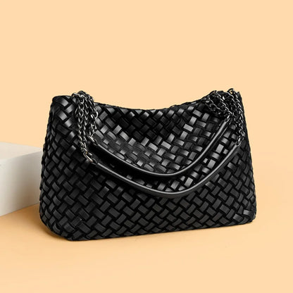 Luxury Woven PU Leather Tote &amp; Chain Shoulder Bag for Women