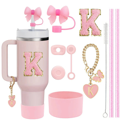 10-Piece Stanley Cup Accessories Set with Straws, Brush &amp; Flower Charms