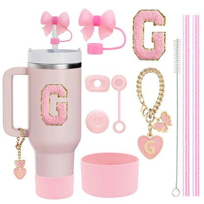10-Piece Stanley Cup Accessories Set with Straws, Brush &amp; Flower Charms