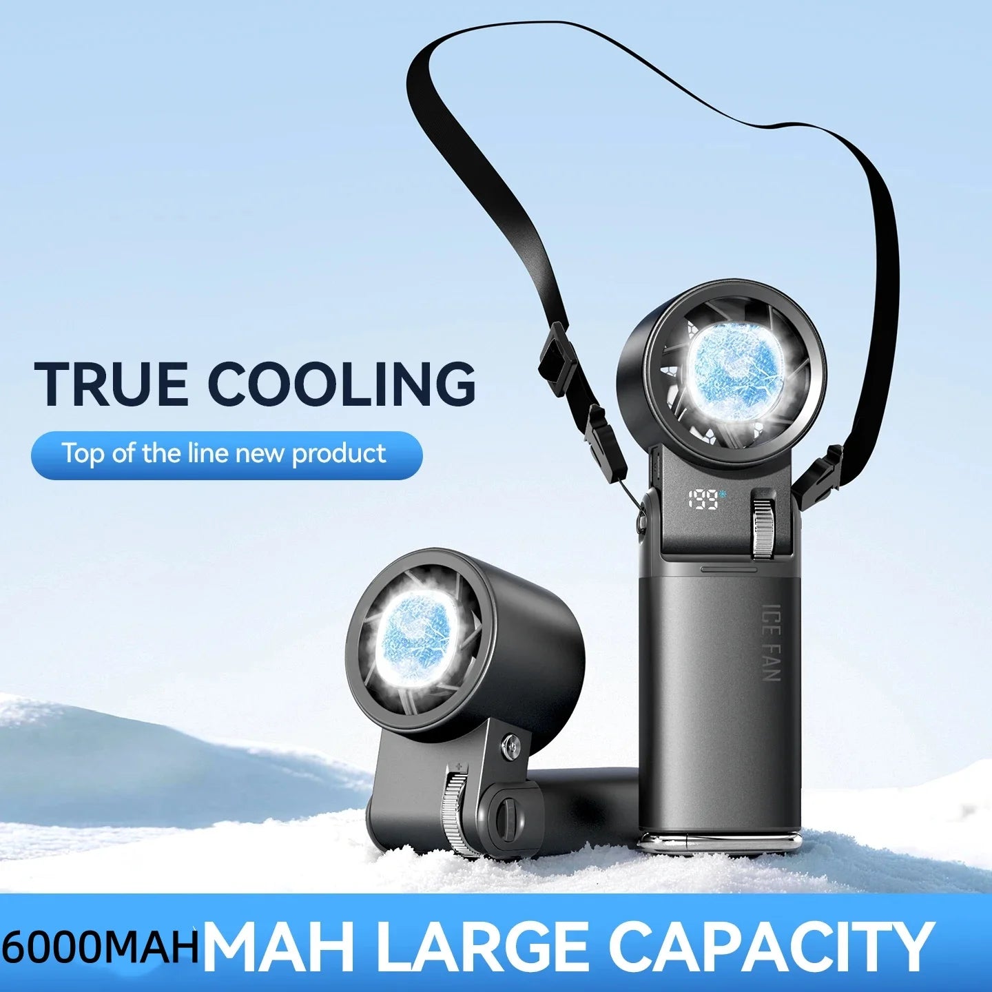JPNPL 6000mAh Semiconductor Cooling Mini Handheld Fan with Ice Pack &amp; 12H Battery