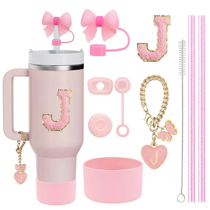 10-Piece Stanley Cup Accessories Set with Straws, Brush &amp; Flower Charms