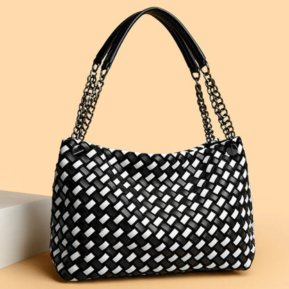 Luxury Woven PU Leather Tote &amp; Chain Shoulder Bag for Women