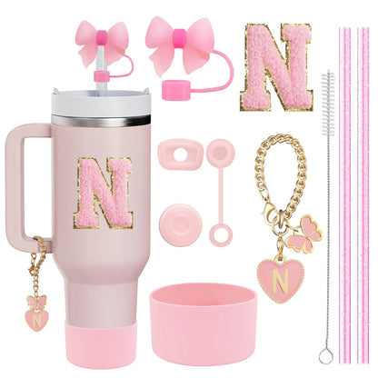 10-Piece Stanley Cup Accessories Set with Straws, Brush &amp; Flower Charms
