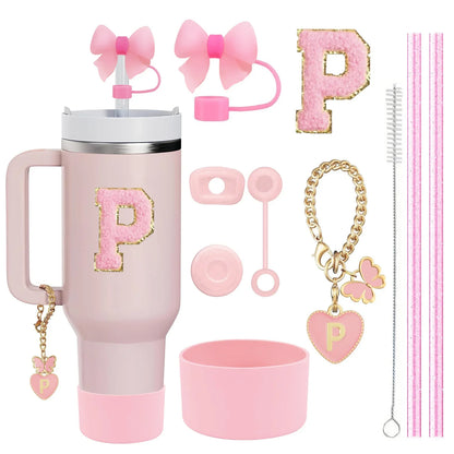 10-Piece Stanley Cup Accessories Set with Straws, Brush &amp; Flower Charms