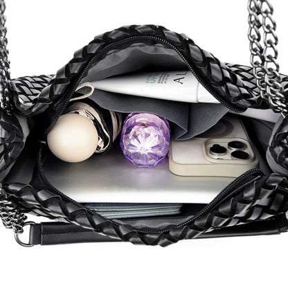 Luxury Woven PU Leather Tote &amp; Chain Shoulder Bag for Women