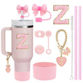 10PCS Accessories Set for Stanley Cup, 2 Straw and Brush and 1 Flower Charm Chain 3 Spill Proof Stopper Flowers Straw Cover Boot