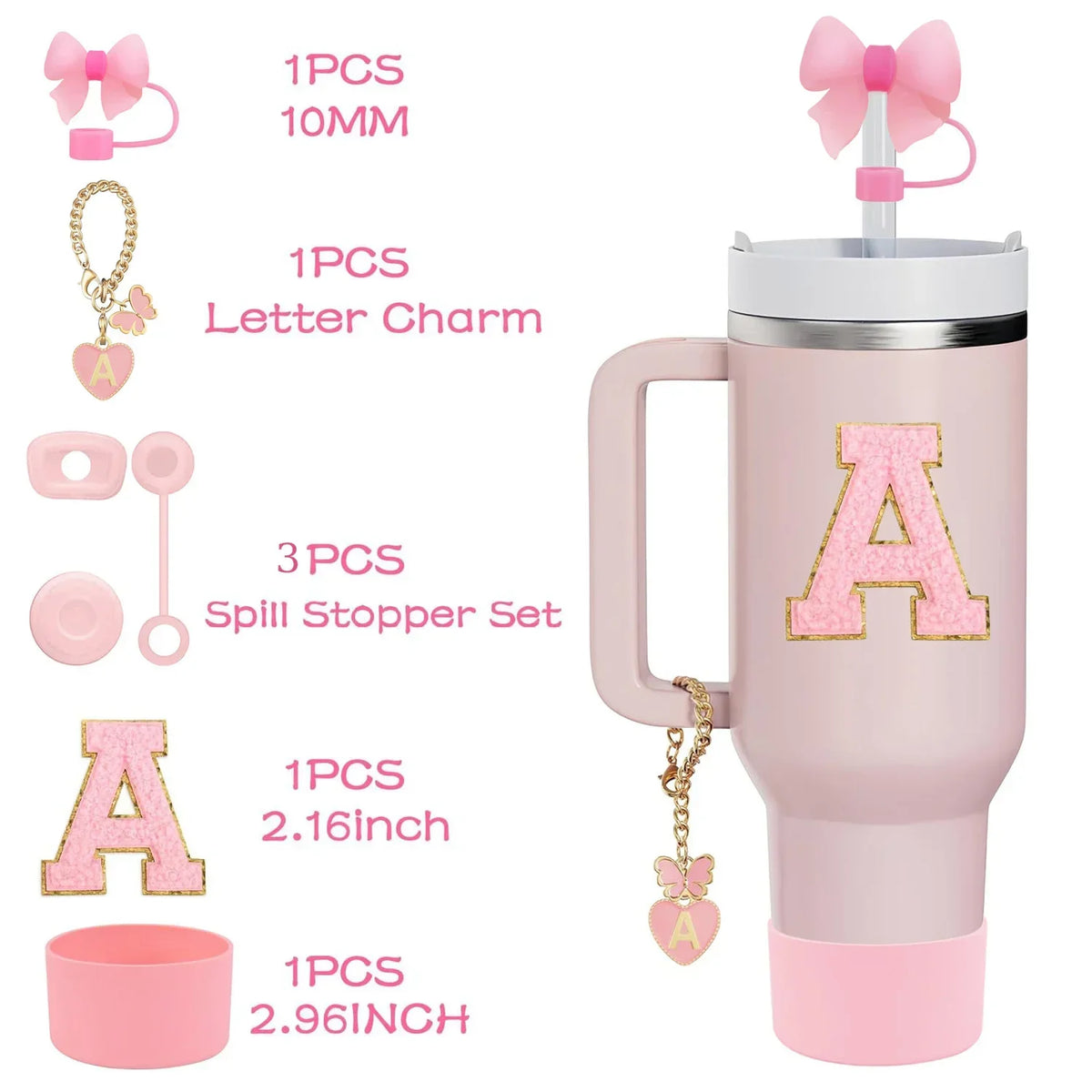 10-Piece Stanley Cup Accessories Set with Straws, Brush &amp; Flower Charms