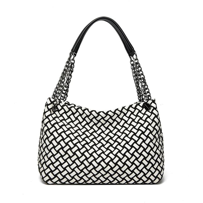 Luxury Woven PU Leather Tote &amp; Chain Shoulder Bag for Women