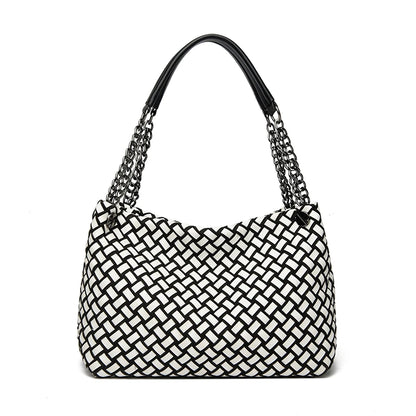 Luxury Woven PU Leather Tote &amp; Chain Shoulder Bag for Women