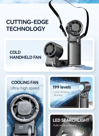 JPNPL 6000mAh Semiconductor Cooling Mini Handheld Fan with Ice Pack &amp; 12H Battery