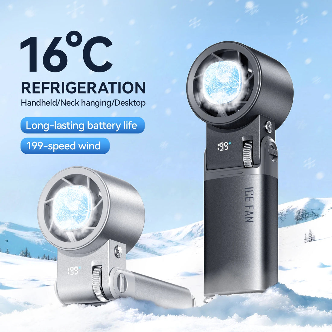 JPNPL 6000mAh Semiconductor Cooling Mini Handheld Fan with Ice Pack &amp; 12H Battery