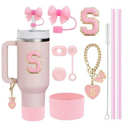 10-Piece Stanley Cup Accessories Set with Straws, Brush &amp; Flower Charms