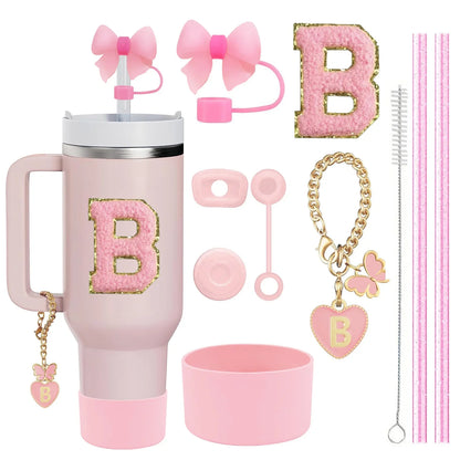 10-Piece Stanley Cup Accessories Set with Straws, Brush &amp; Flower Charms