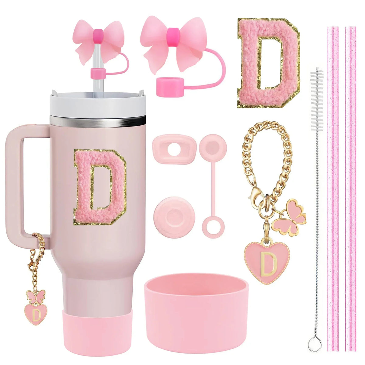 10-Piece Stanley Cup Accessories Set with Straws, Brush &amp; Flower Charms
