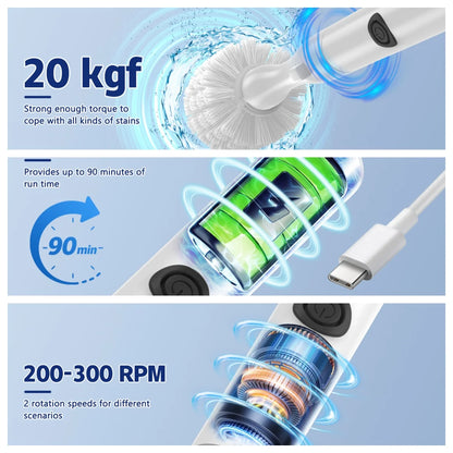 Electric Toilet Cleaning Brush with Adjustable Nylon Bristles