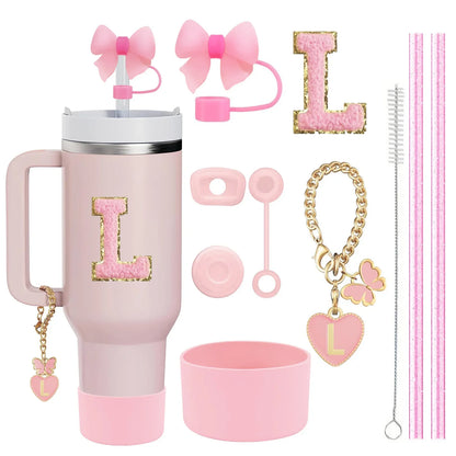 10-Piece Stanley Cup Accessories Set with Straws, Brush &amp; Flower Charms