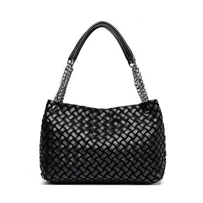 Luxury Woven PU Leather Tote &amp; Chain Shoulder Bag for Women