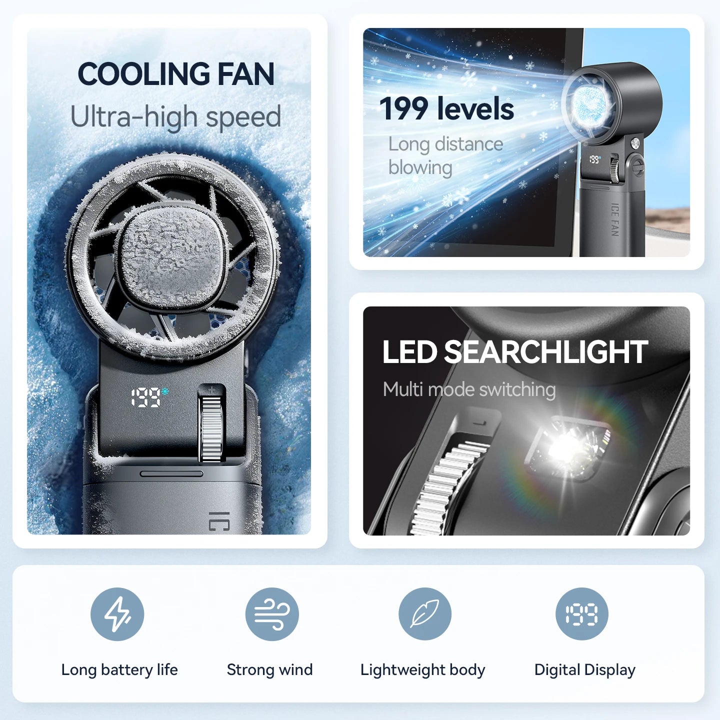 JPNPL 6000mAh Semiconductor Cooling Mini Handheld Fan with Ice Pack &amp; 12H Battery