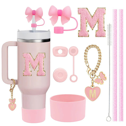 10-Piece Stanley Cup Accessories Set with Straws, Brush &amp; Flower Charms