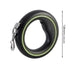 A black retractable dog leash with a lime green accent ring and a silver metal clasp, shown on a white background with a vertical dimension marker indicating 138mm (5.43 inches).