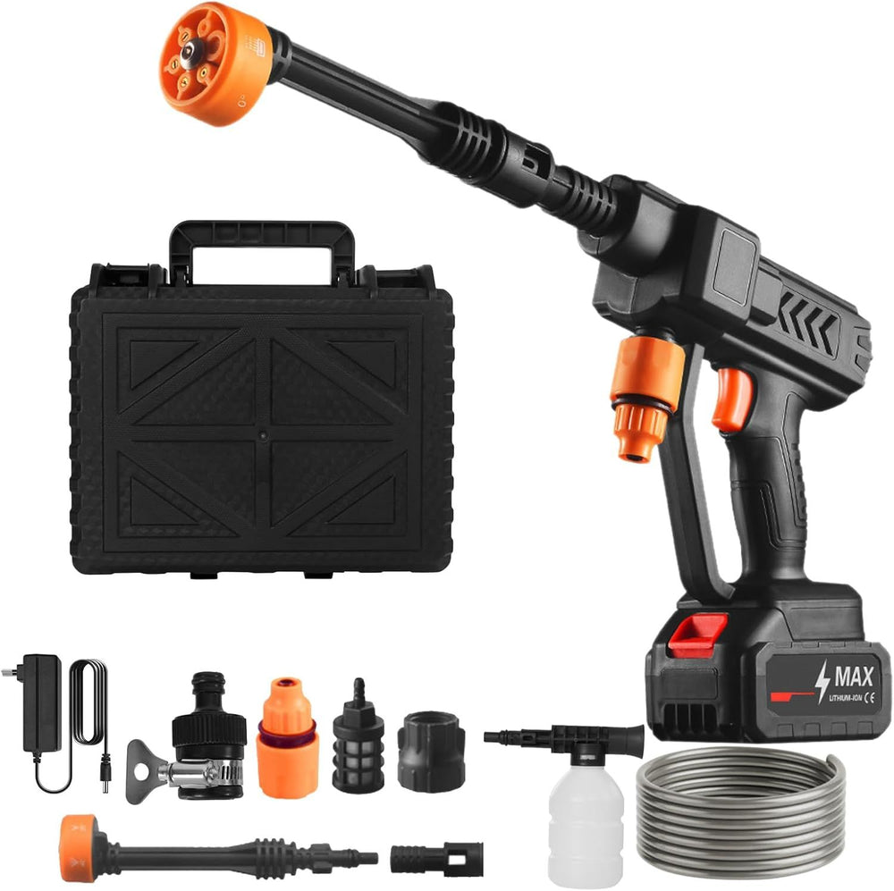 Cordless Pressure Washer 21V 60Bar – 6-in-1 Adjustable Nozzle, 1200mAh Battery & Full Accessories Kit
