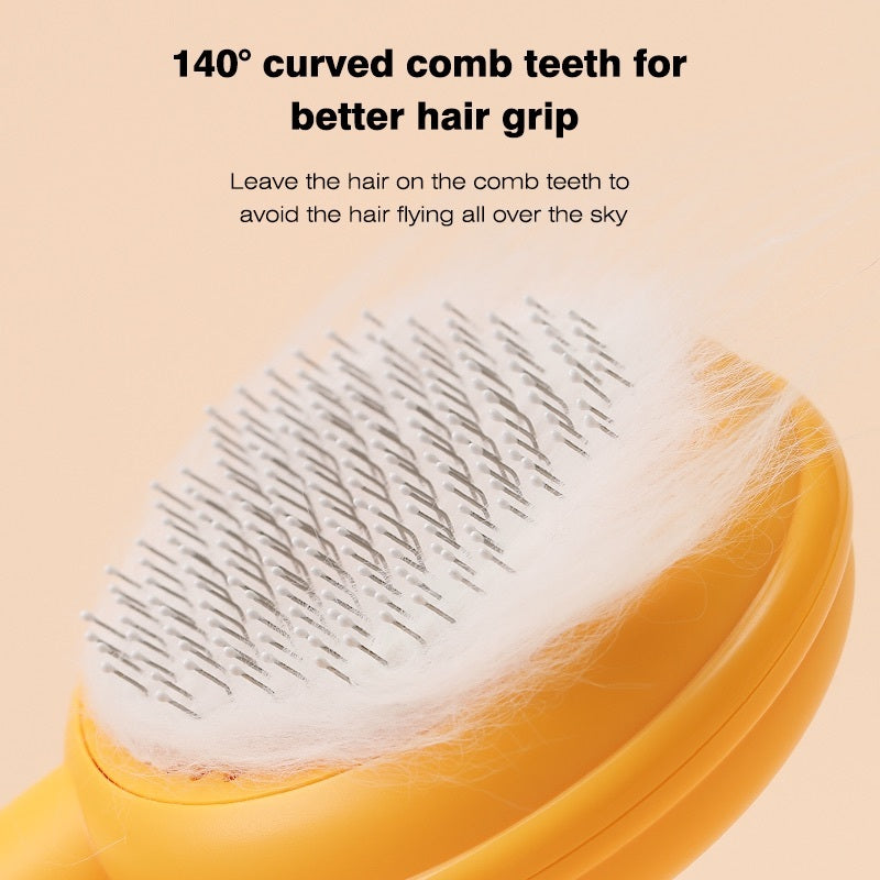 Yellow comb with curved teeth on a beige background