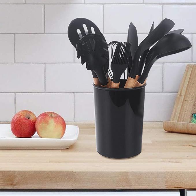 12-Piece Silicone Kitchen Utensils Set – Wooden Handle, Heat Resistant