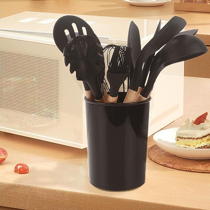 12-Piece Silicone Kitchen Utensils Set – Wooden Handle, Heat Resistant