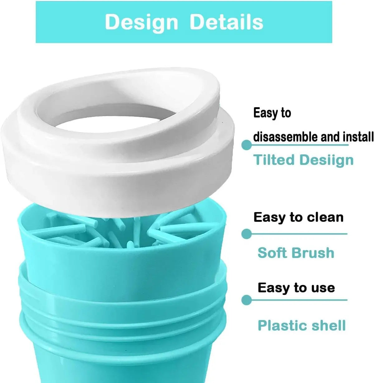 Turquoise and white cleaning tool with design details on a light blue background
