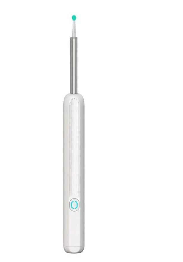 White dental tool with a blue light on a white background