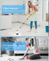 Person using a cleaning tool in a kitchen and another person showing discomfort from cleaning.