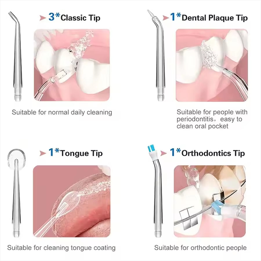 Four dental cleaning tips with descriptions on a pink background