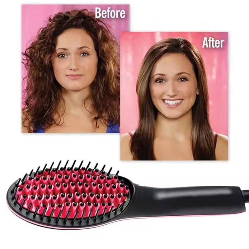 Hair straightening brush with &