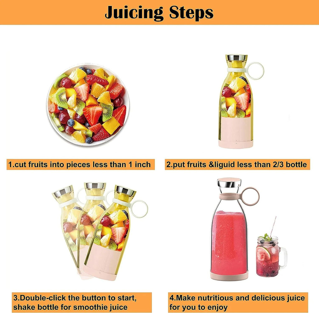 Portable USB Juicer Blender 350ml – 4-Blade Mini Smoothie Maker