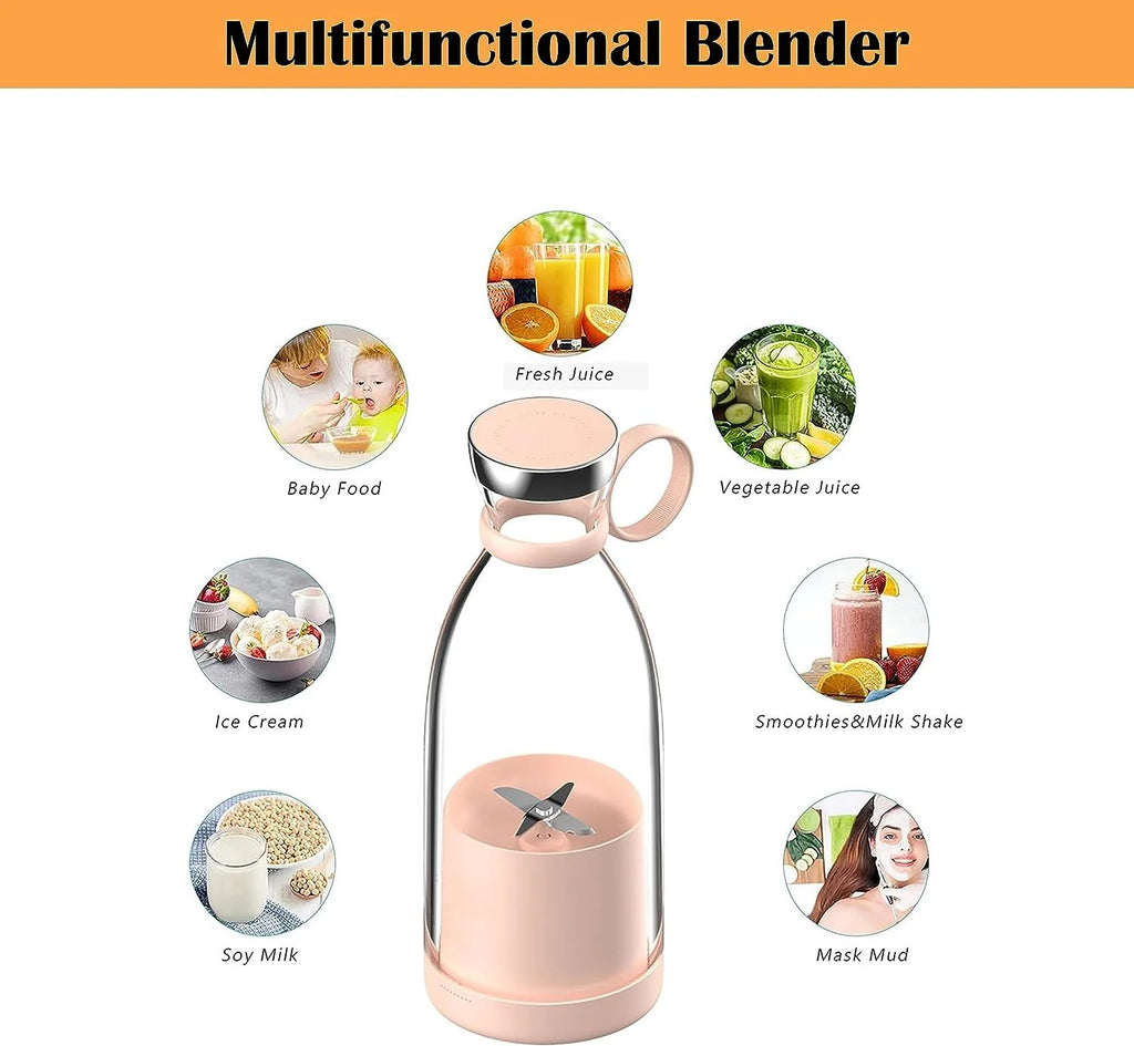 Portable USB Juicer Blender 350ml – 4-Blade Mini Smoothie Maker
