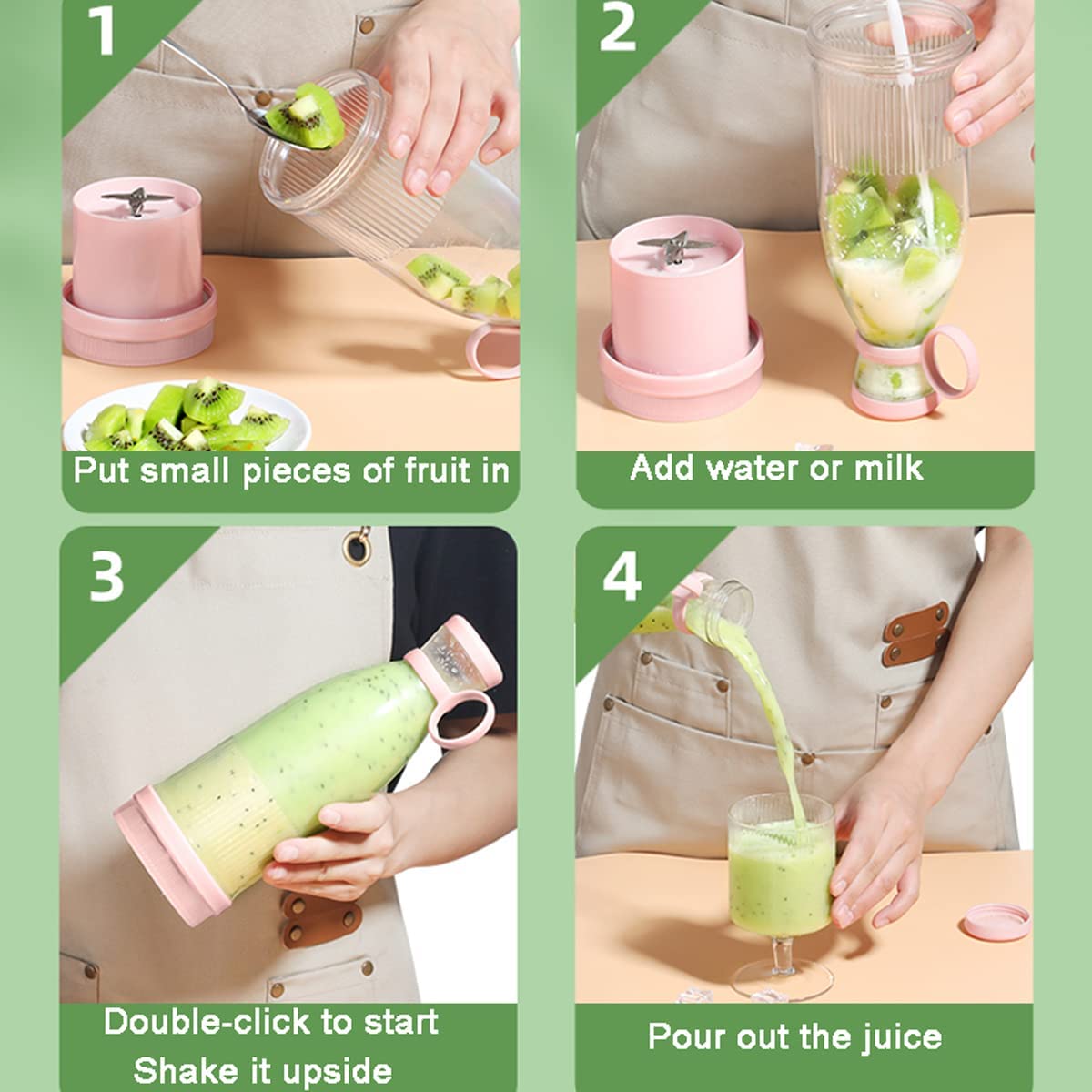 Portable USB Juicer Blender 350ml – 4-Blade Mini Smoothie Maker