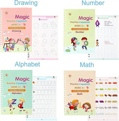 Set of four educational copybooks for preschoolers on a white background