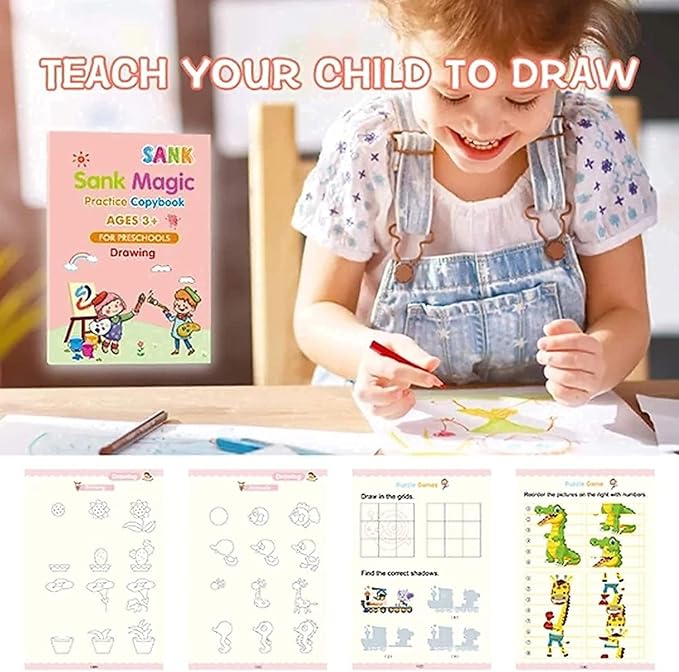 Child drawing with a coloring book titled &