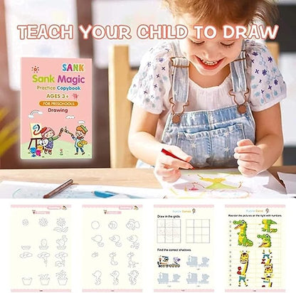 Child drawing with a coloring book titled &